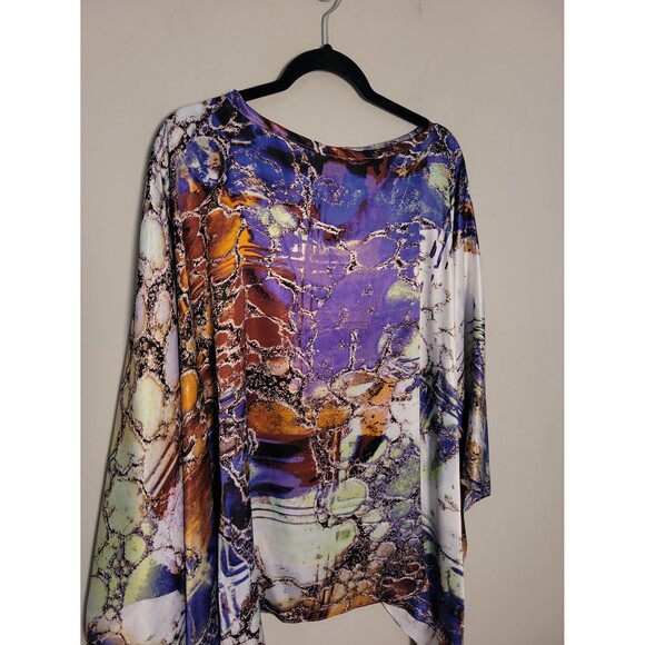 Thierry Roger Colorful Silky Poncho Top Artsy Comfy - Picture 2 of 6